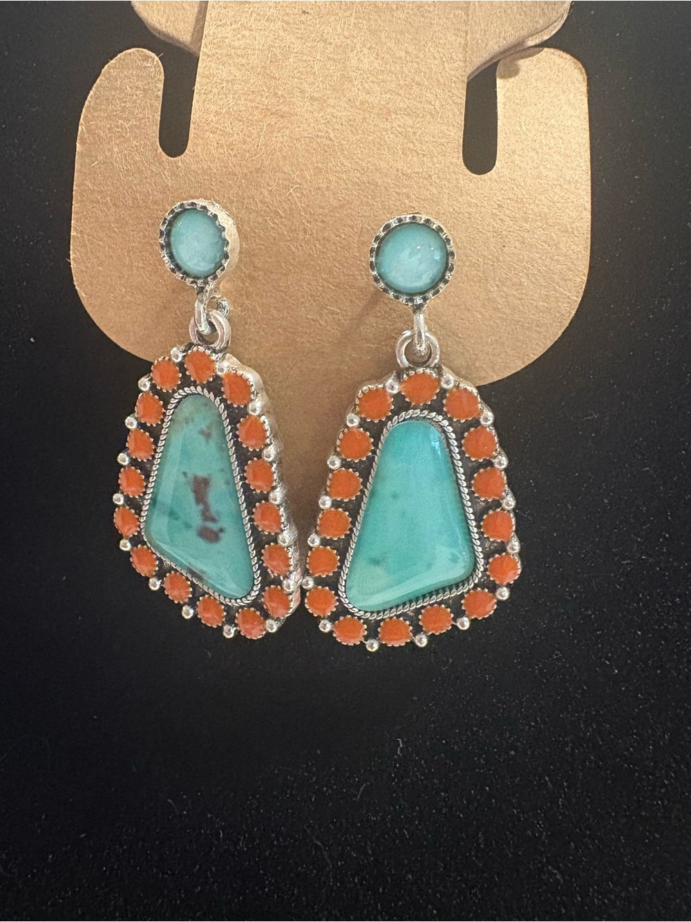 Turquoise & Coral Drop Earrings - Silver-Tone Accent